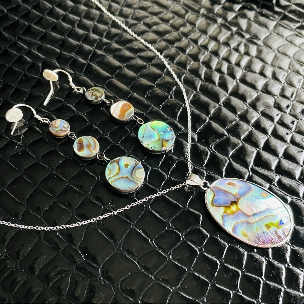 Abalone Shell Sterling Silver Dangle Hook Earring… - image 2